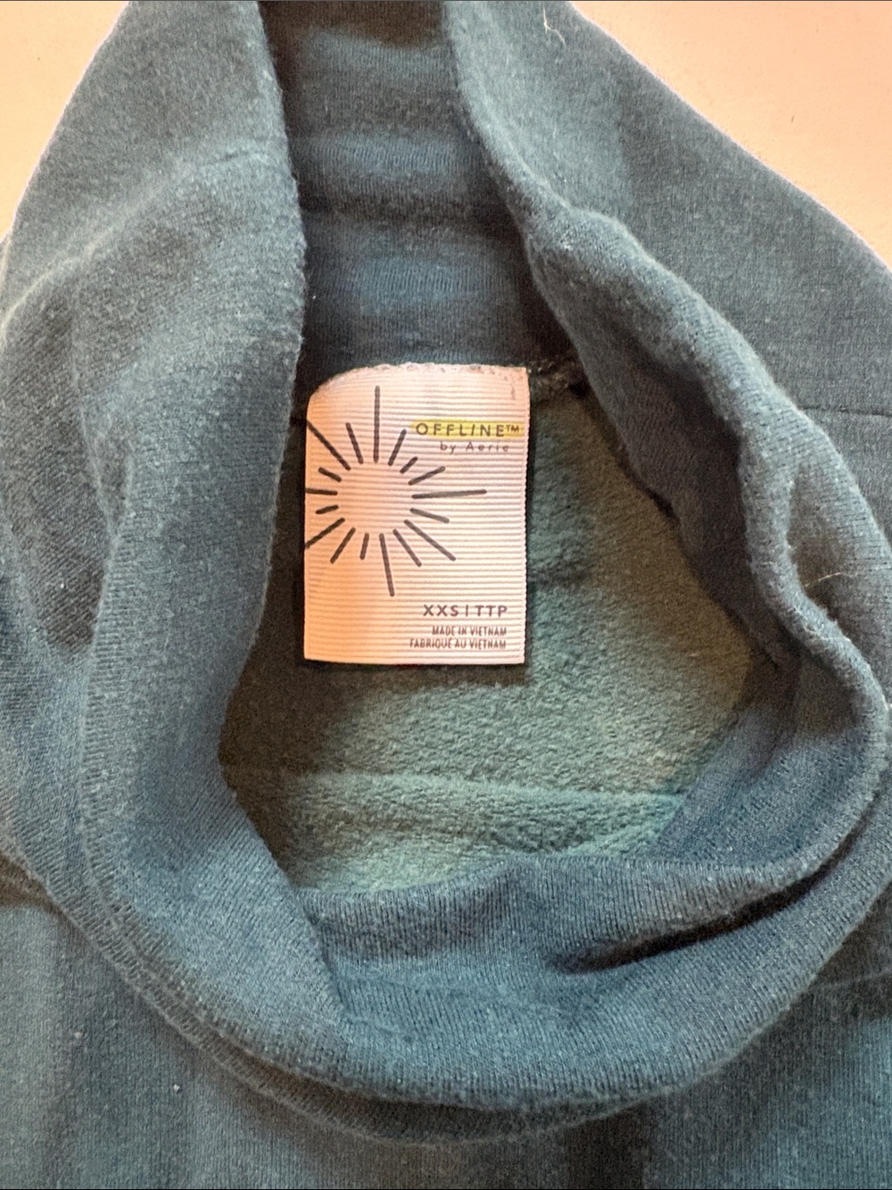 Offline by aerie Cozy Deep Teal Funnel Neck Sweatshirt w/ Raw Edges - size XXS - Picture 3 of 6